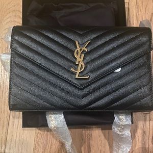 Yves Saint Laurent Monogram Quilted Leather Chain Bag in Black/Gold